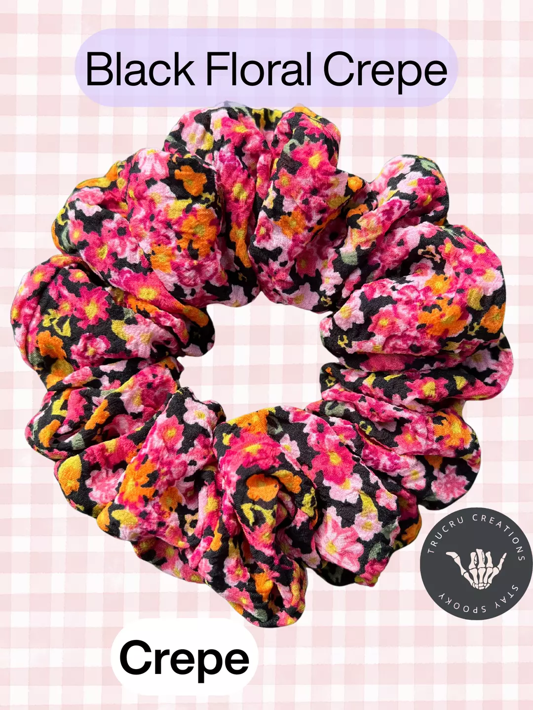 Black Floral Crepe Scrunchie thumbnail
