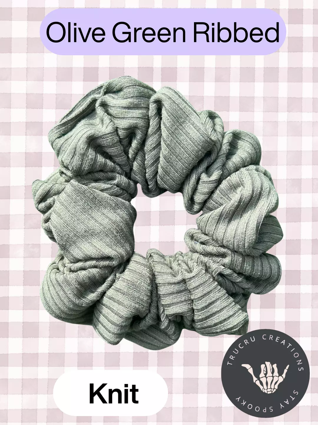 Olive Green Ribbed Knit Scrunchie thumbnail
