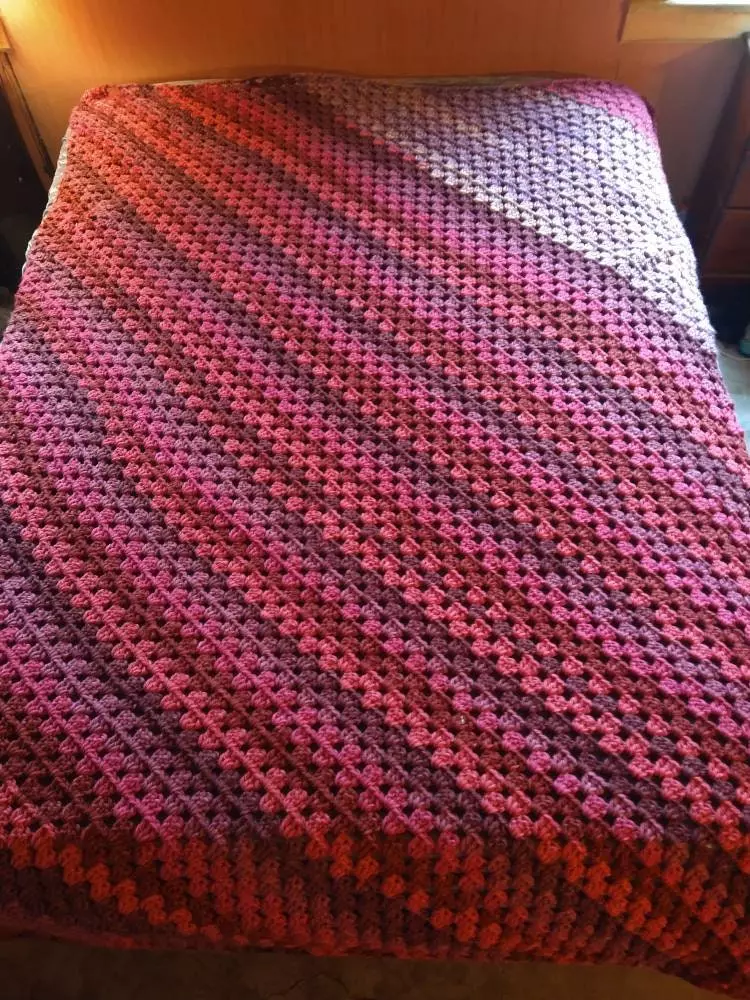Scrappy Bulky Dark Pink Crocheted Twin Size Blanket thumbnail