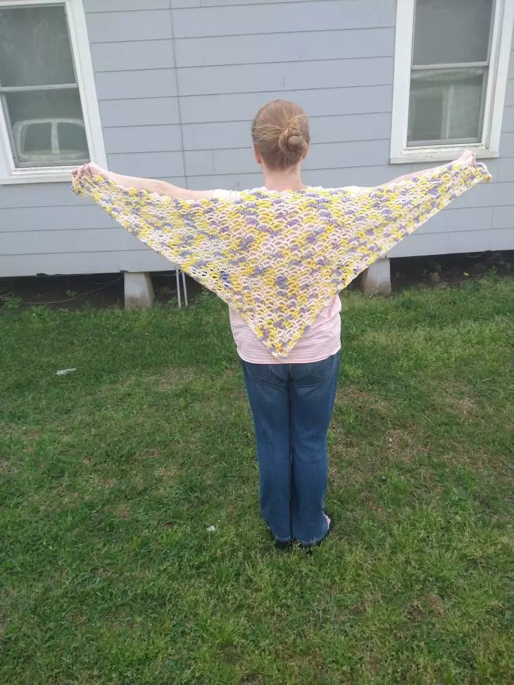 Purple Yellow Crocheted Shawl Scarf thumbnail