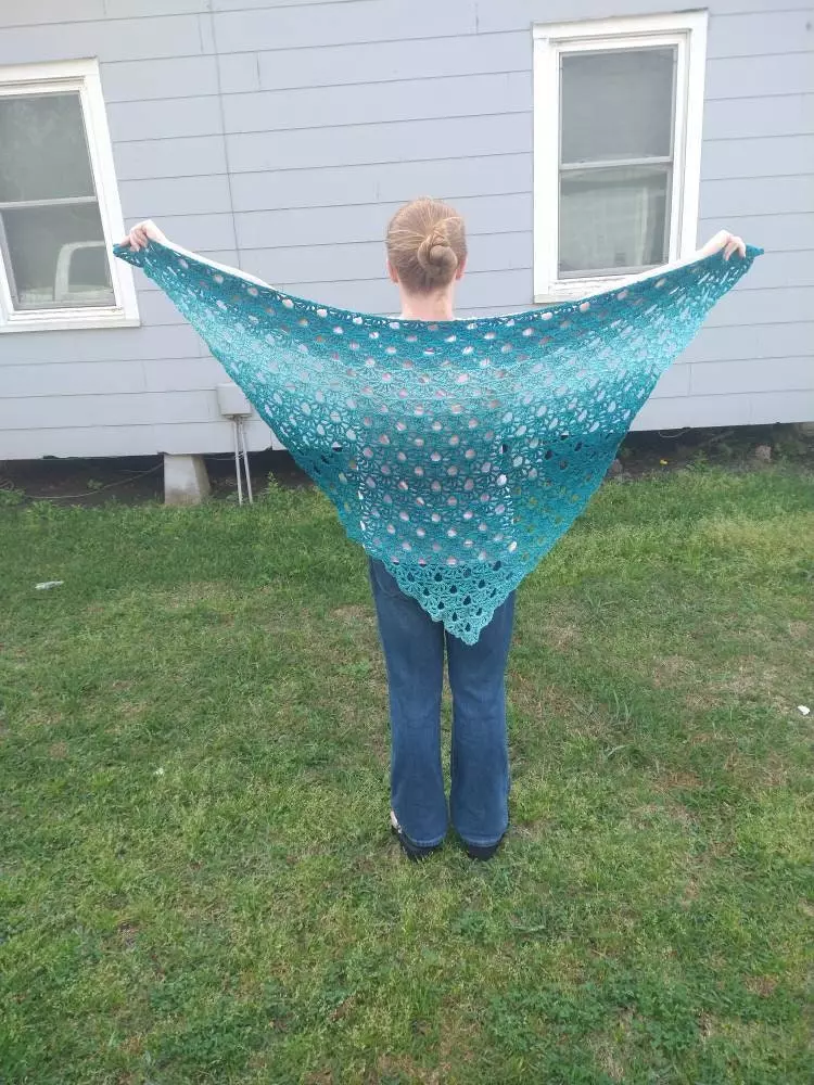 Crocheted Blue Ombre Raindrop Shawl thumbnail