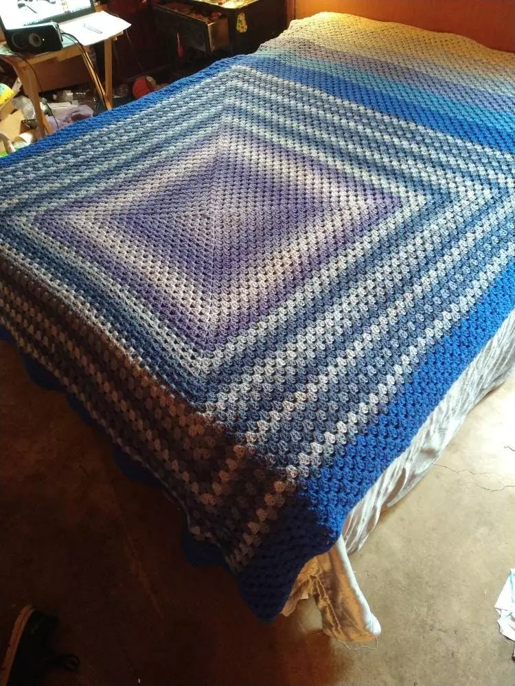 Twin Size Crocheted Multi-Blue Blanket thumbnail