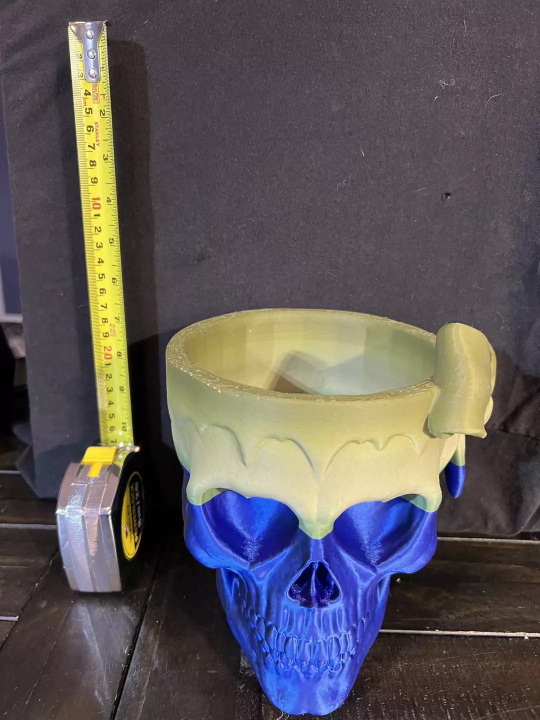 Unique 3D-Printed Skull Pot in Blue and Green thumbnail
