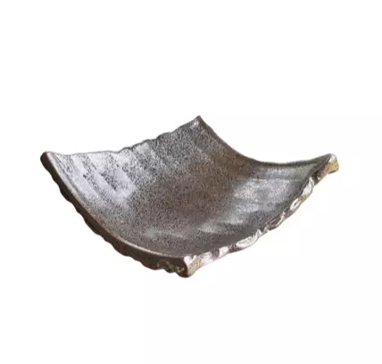 Black diamond shape Mino ware ceramic Saucers for Medium kokedama.  天目足付かわら皿  美濃焼　Size 10" x 8" x 2" deep. thumbnail