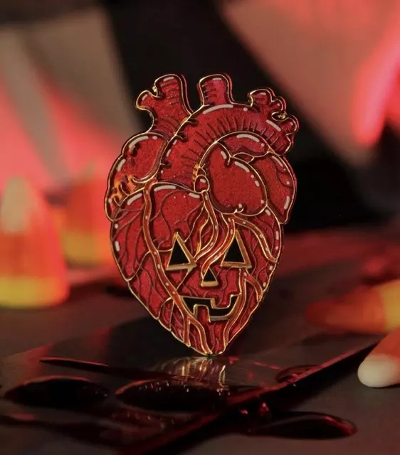 Silver- Anatomical jack-o’-lantern heart pin thumbnail