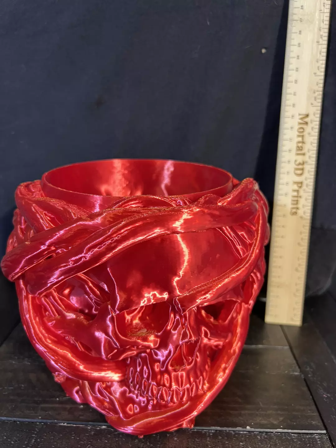 Intricate 3D-Printed Skull Pot in Glossy Red Finish thumbnail