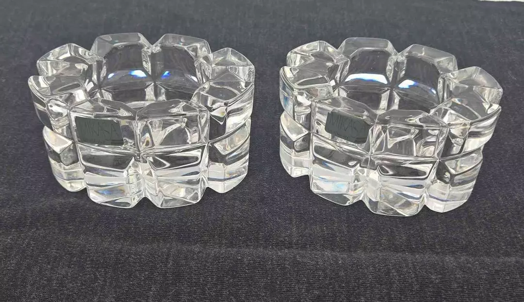 Mikasa Crystal Votive Candle Holder Oval Cube SET thumbnail