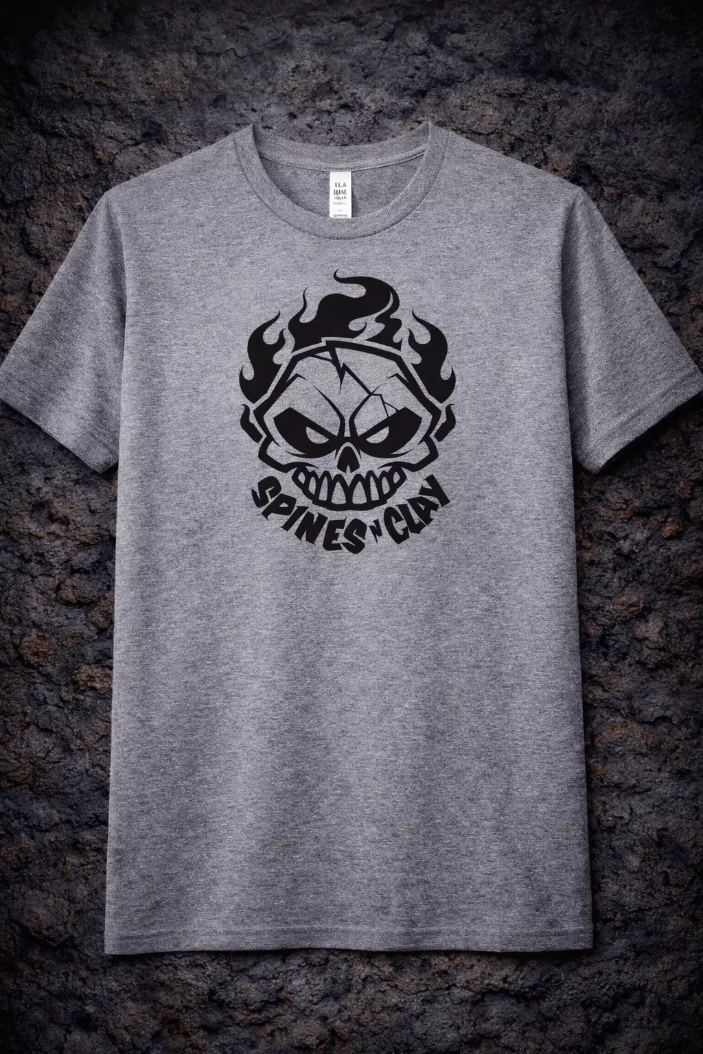 T-Shirt Flame Skull – Tri Blend (Grey) thumbnail