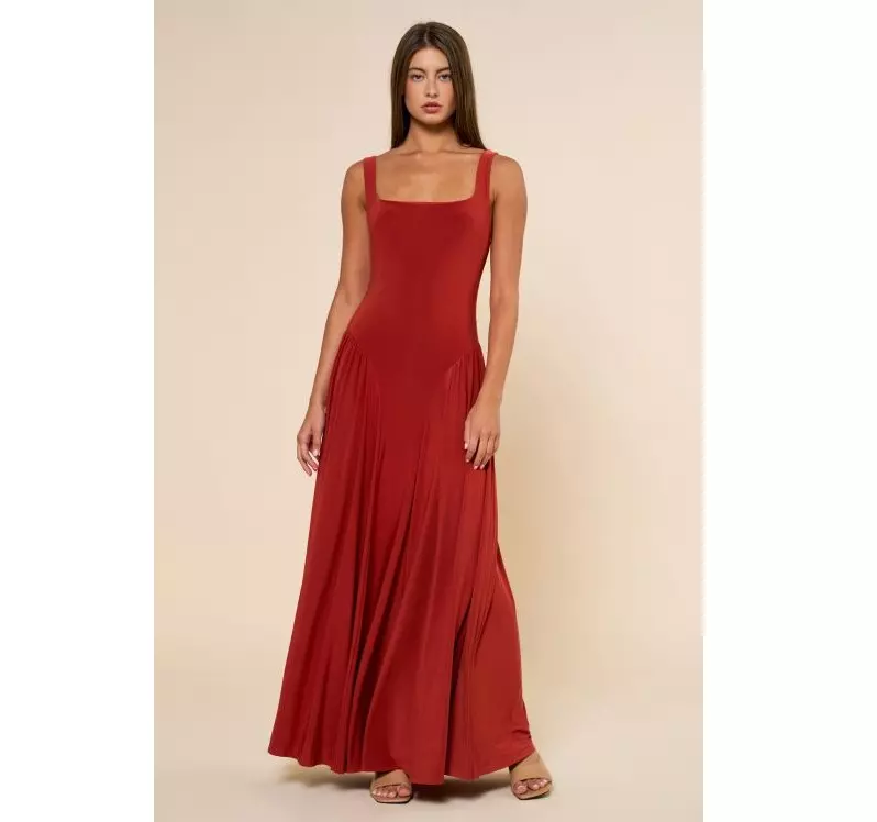 Effortlessly Chic Jersey Maxi Sleeveless Dress in Rust thumbnail