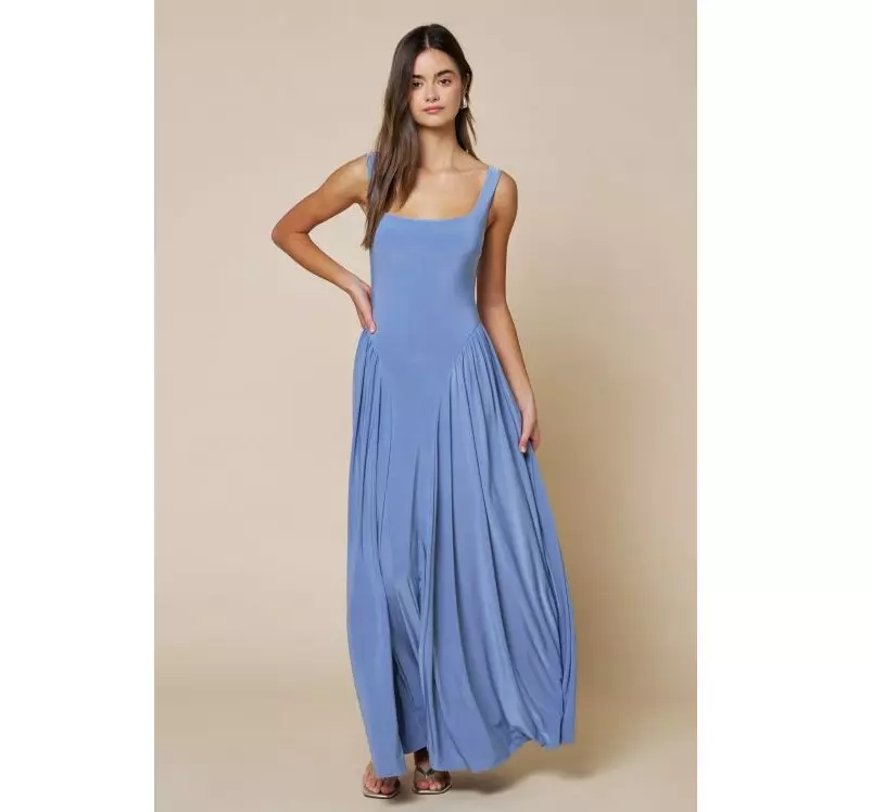Effortlessly Chic Jersey Maxi Sleeveless Dress in Blue thumbnail