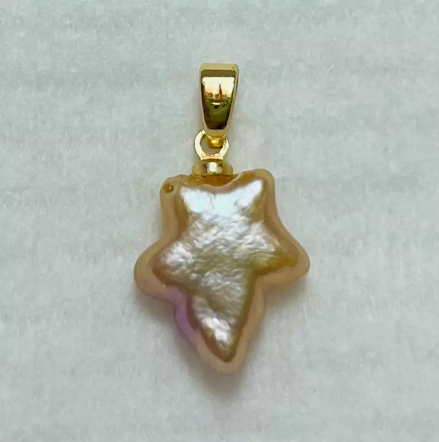 Cultured Natural Pearl Shooting Star Pendant 18K Gold Plated Bail / 63 thumbnail