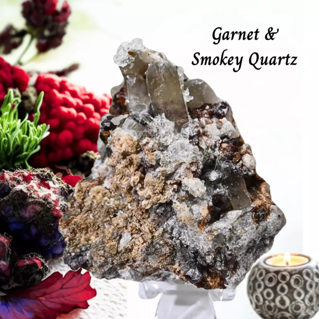 Natural Garnet & Smoky Quartz Specimen  thumbnail