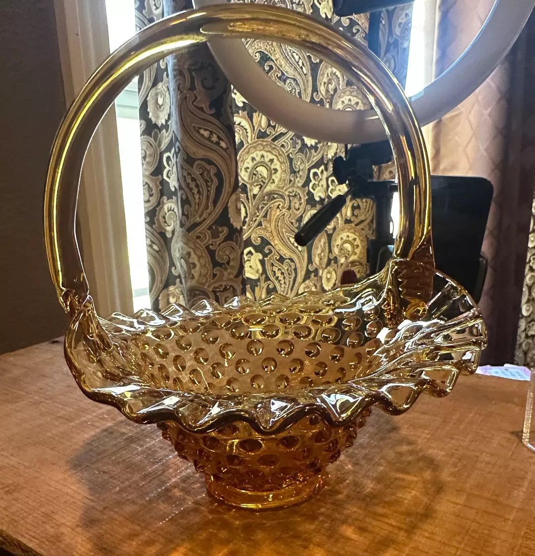 Vintage Fenton amber glass basket thumbnail