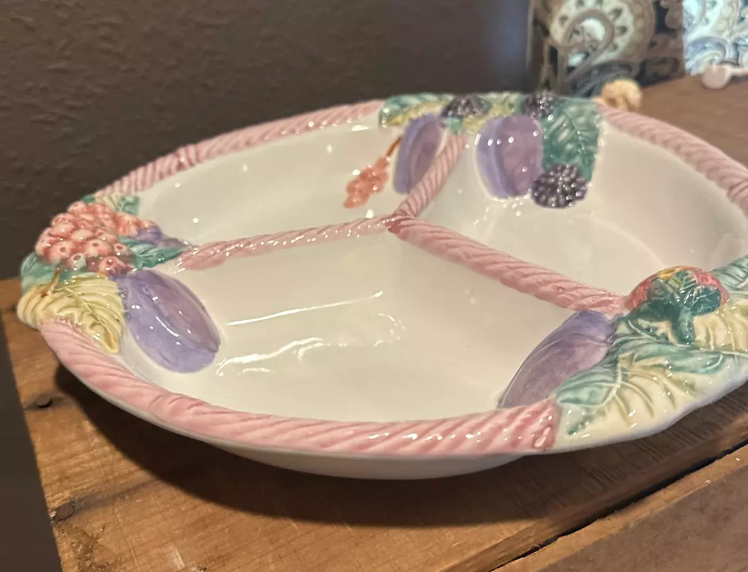 Vintage hand-painted ceramic divided platter thumbnail