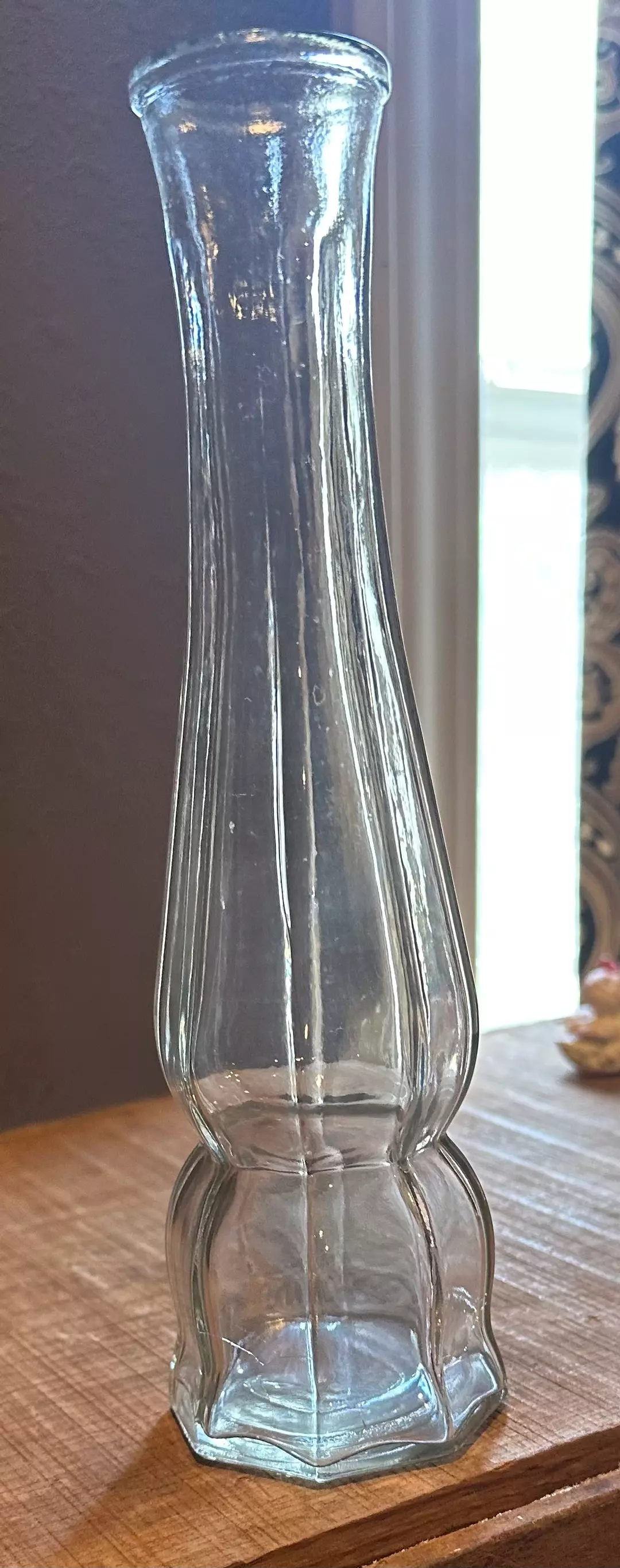 Vintage octagonal shaped clear glass bud vase thumbnail