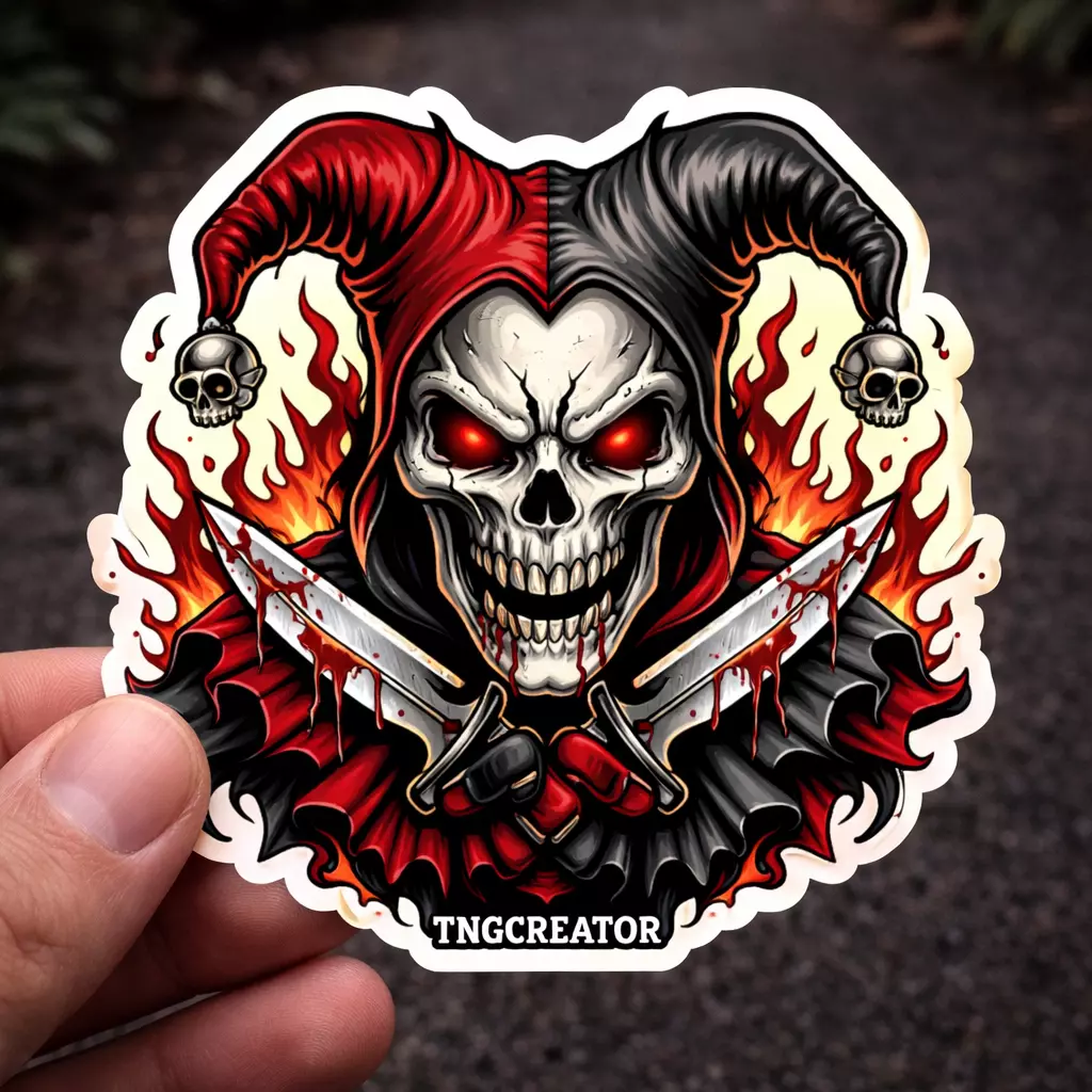 Demonic Jester Skull Sticker | Gothic Emo Vinyl Decal  thumbnail