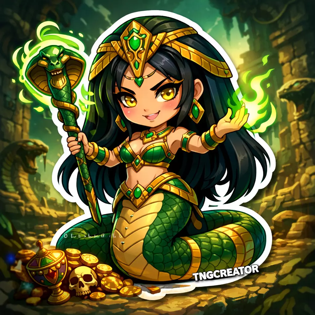 3 Inch Holographic Sticker | Cute Chibi Snake Sorceress Vinyl Sticker  thumbnail