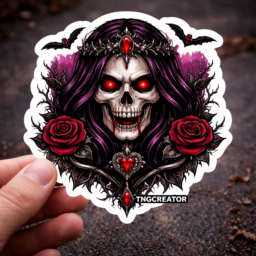 Gothic Skull Sticker 3 Inch | Emo Vampire Aesthetic Decal | Holographic Option thumbnail