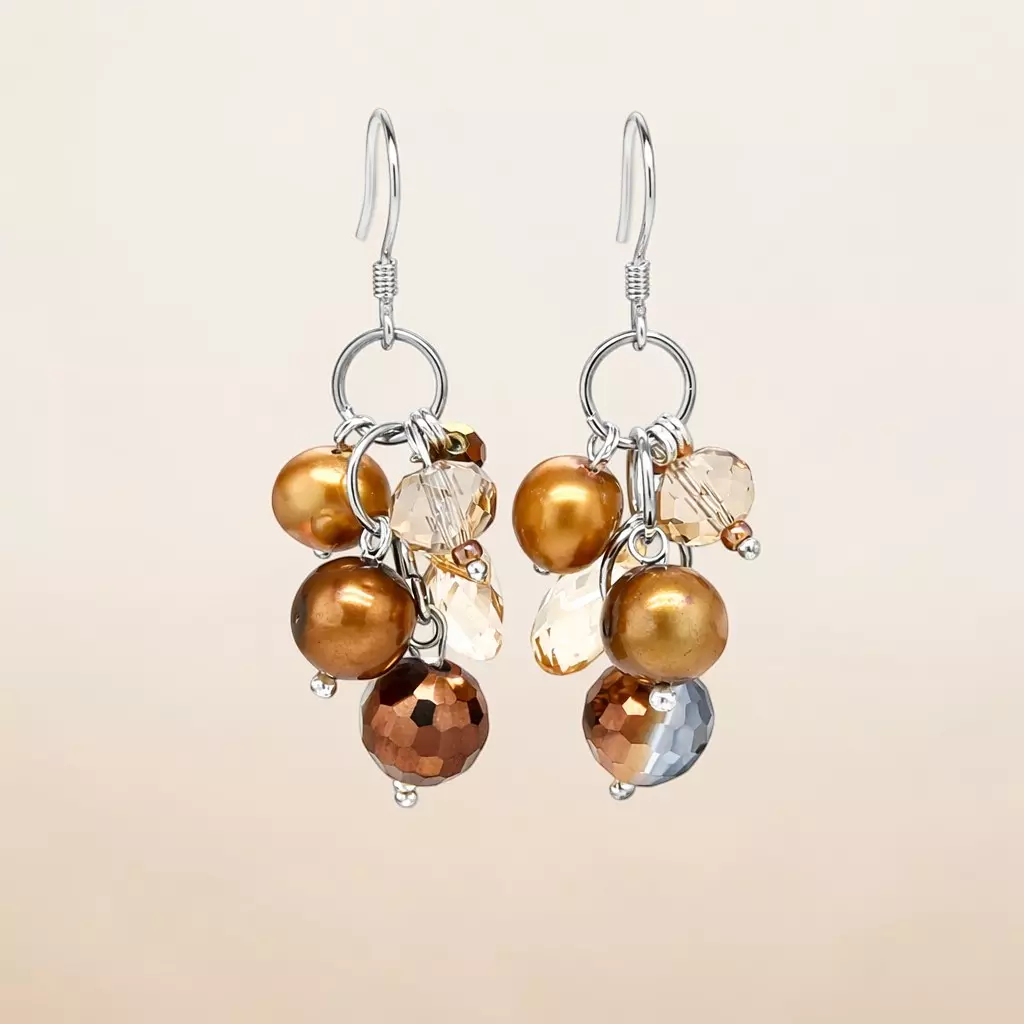 Champagne Cultured Pearl Earrings in 925 Sterling Silver thumbnail