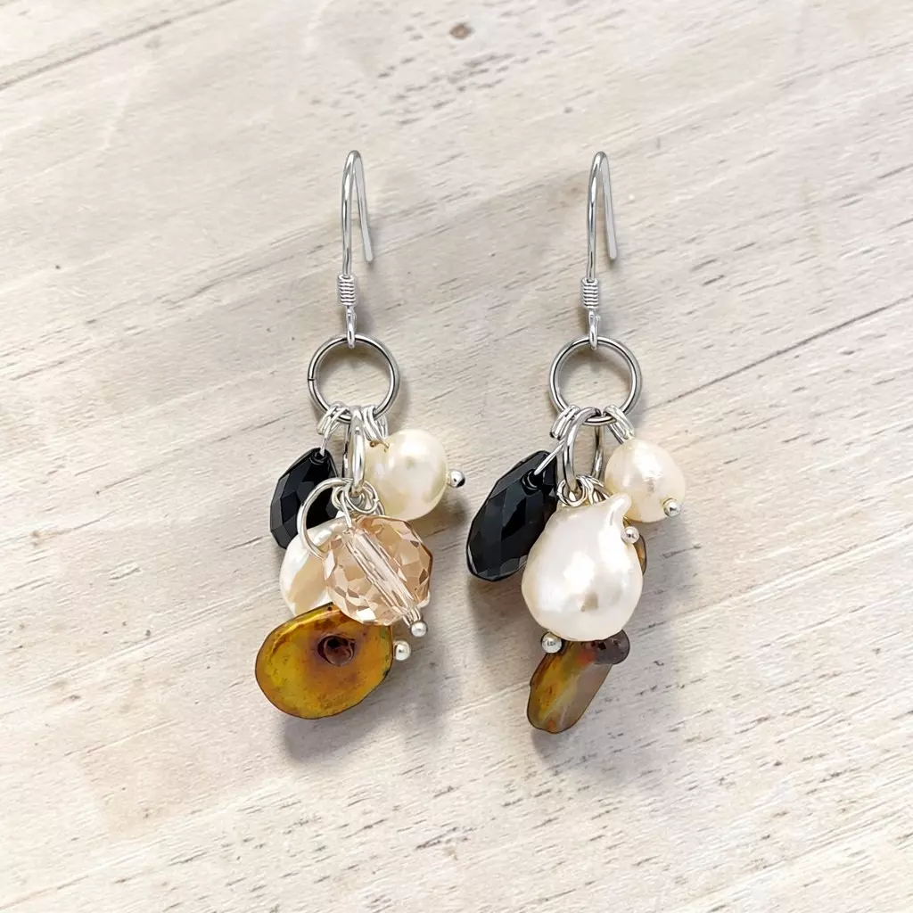 Gold and White Cultured Coin Pearl Earrings in 925 Sterling Silver thumbnail