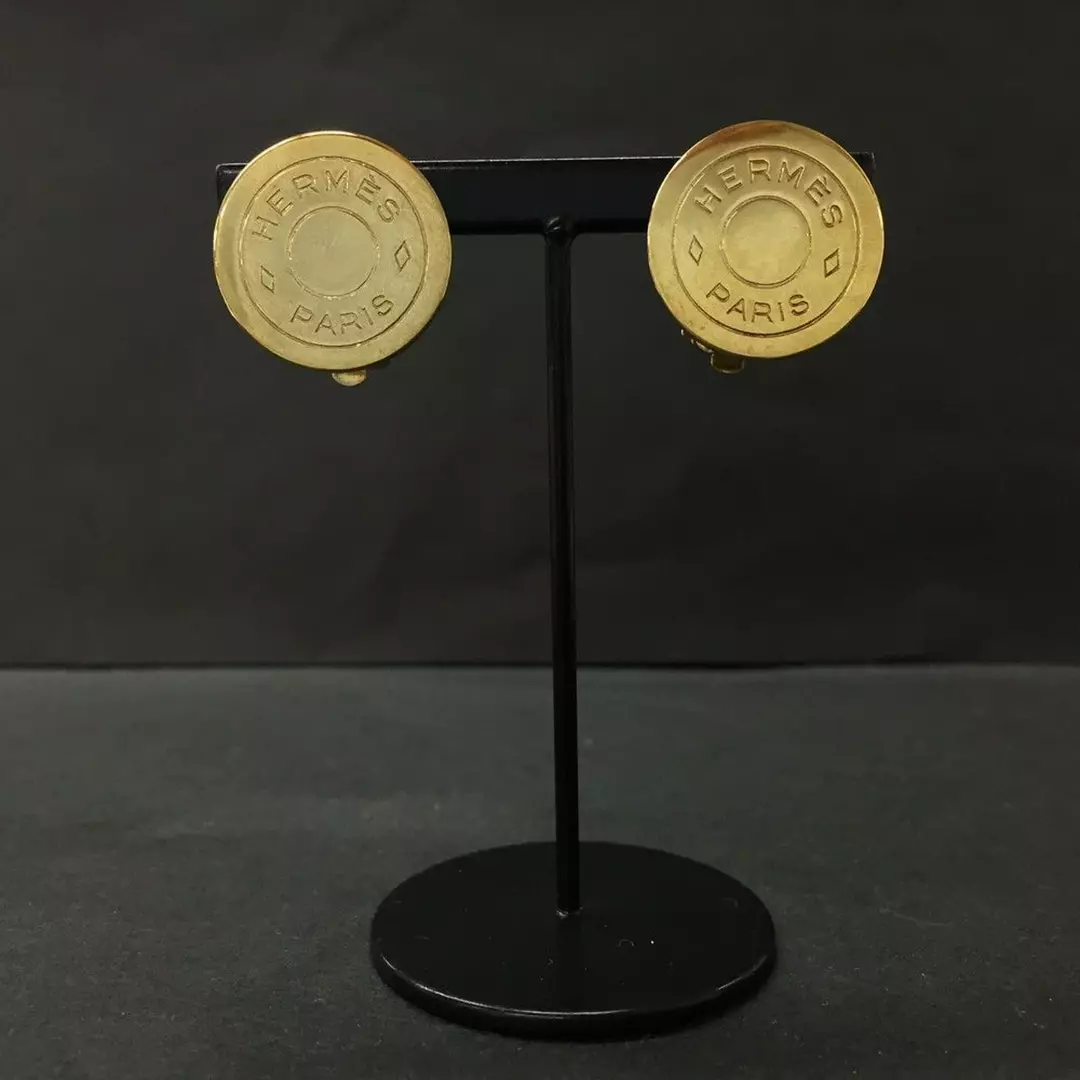 HERMES Sellier Gold Tone Earrings thumbnail