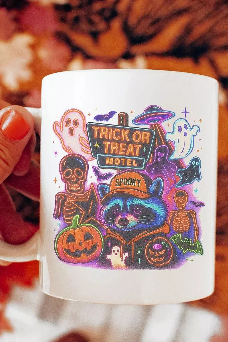 Trick Or Treat Motel Ceramic Mug NIB thumbnail