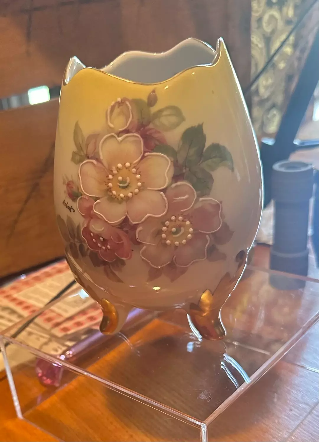  Vintage German porcelain egg-shaped pedestal vase thumbnail