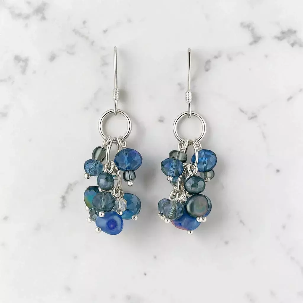 Dark Gray and Orchid Cultured Pearl Earrings in 925 Sterling Silver thumbnail