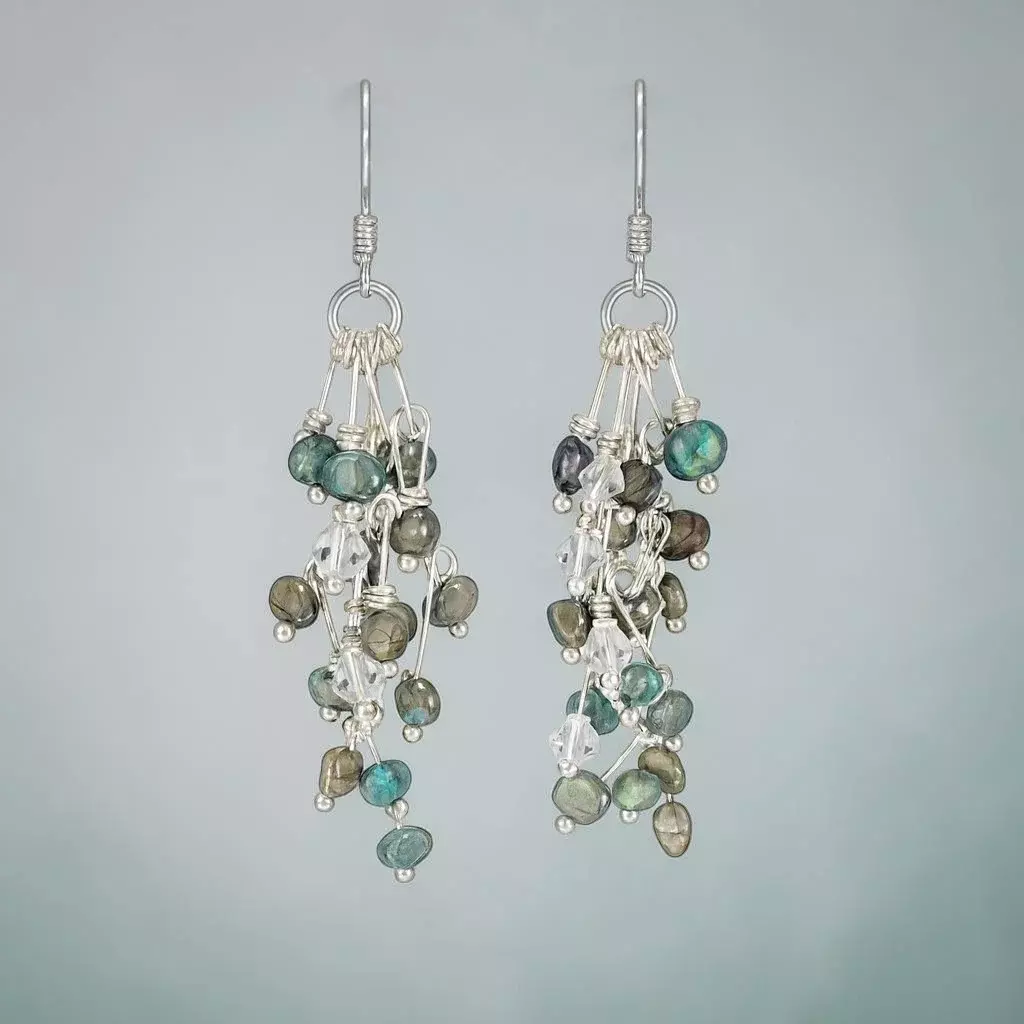 Silver and Green Cultured Pearl Earrings in 925 Sterling Silver thumbnail