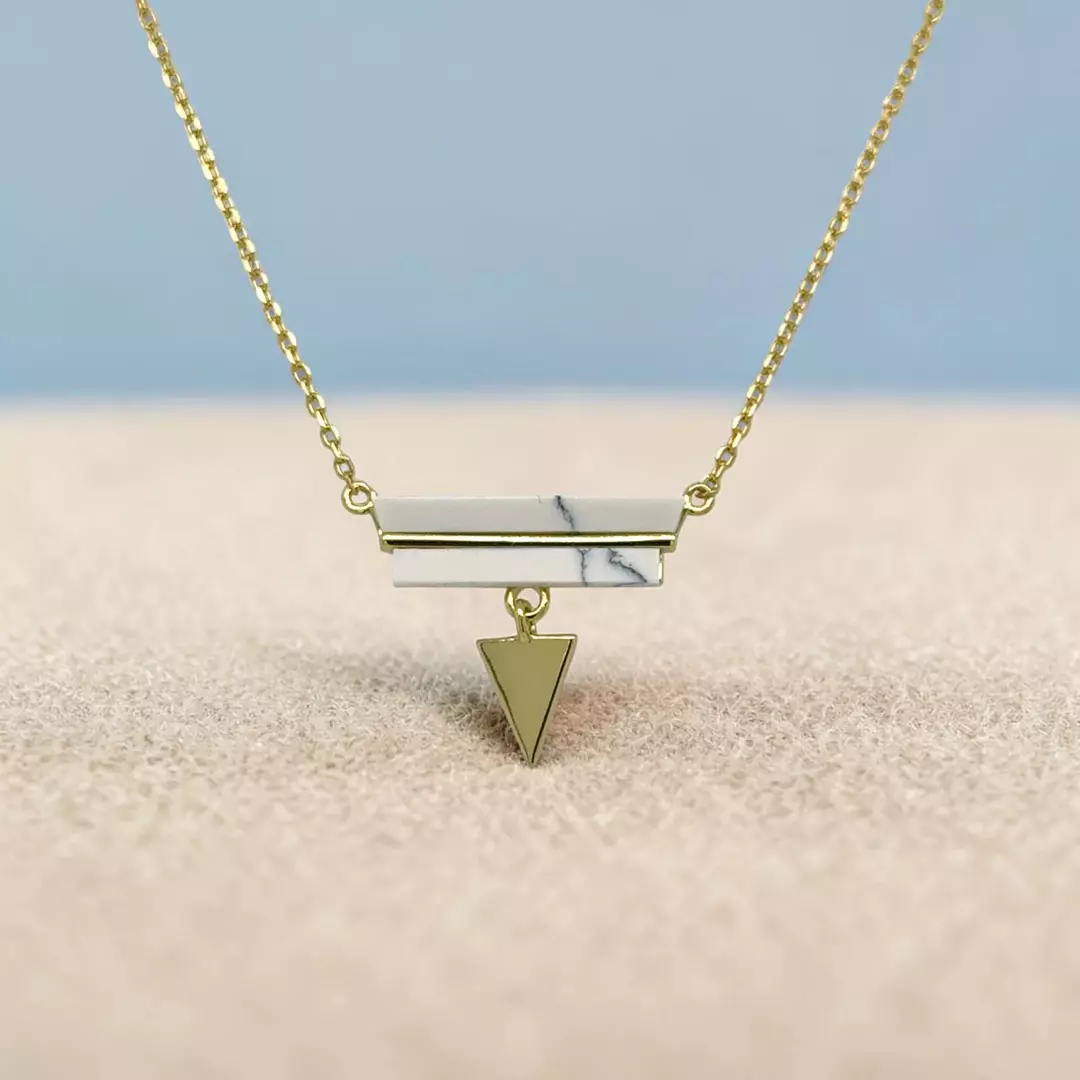Geometric Howlite Necklace in Yellow Gold Plated 925 Sterling Silver thumbnail