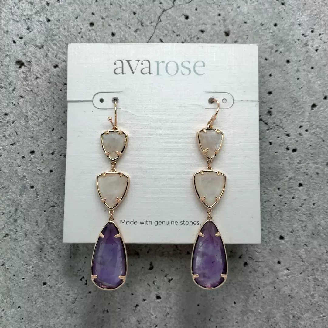 Ava Rose Moonstone and Amethyst Dangle Earrings thumbnail