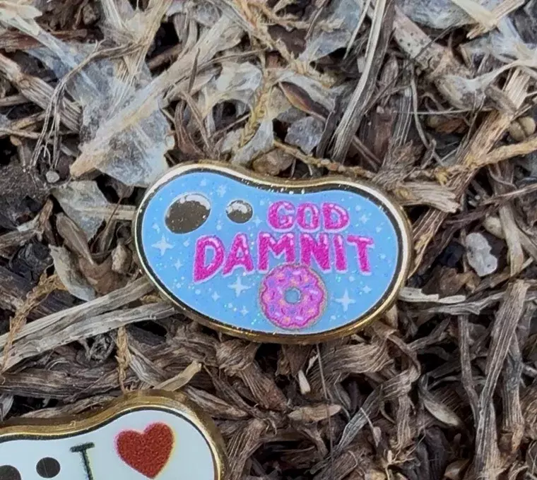 GOD DAMN IT DONUT JELLYBEAN PIN  thumbnail