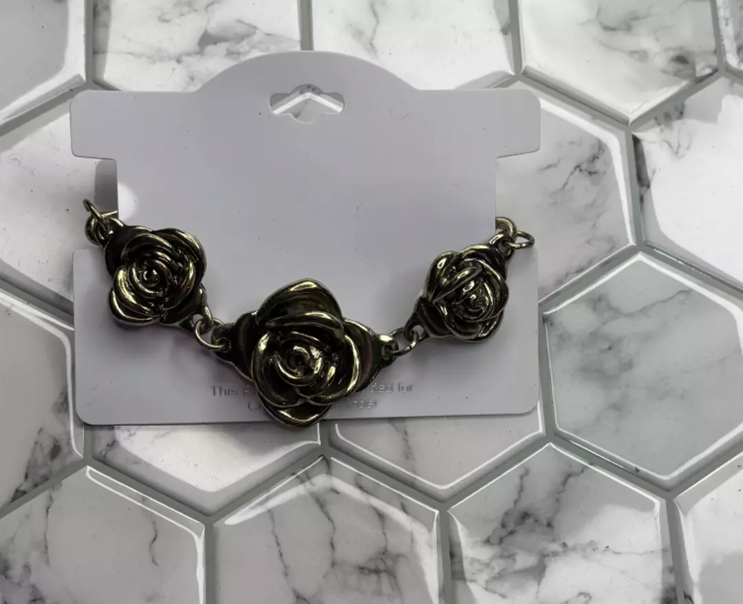 Gold Tone Rose Bracelet Antiqued thumbnail