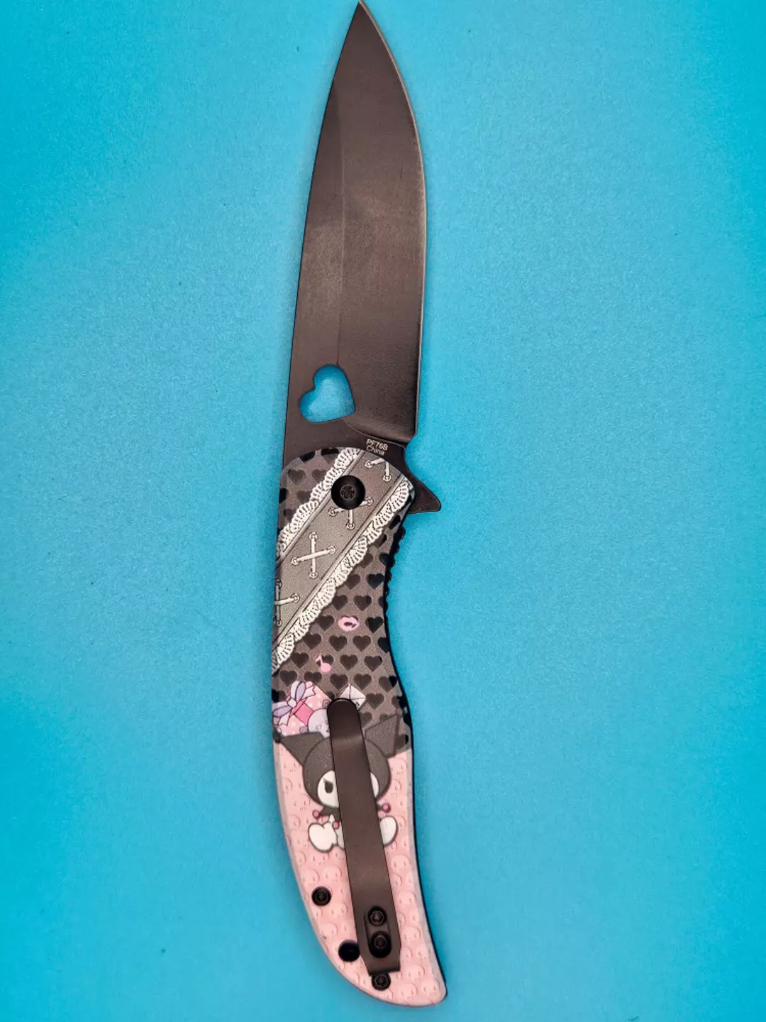 Kuromi Lolita Black Metal Spring Assisted Open Pocket Knife 8” thumbnail