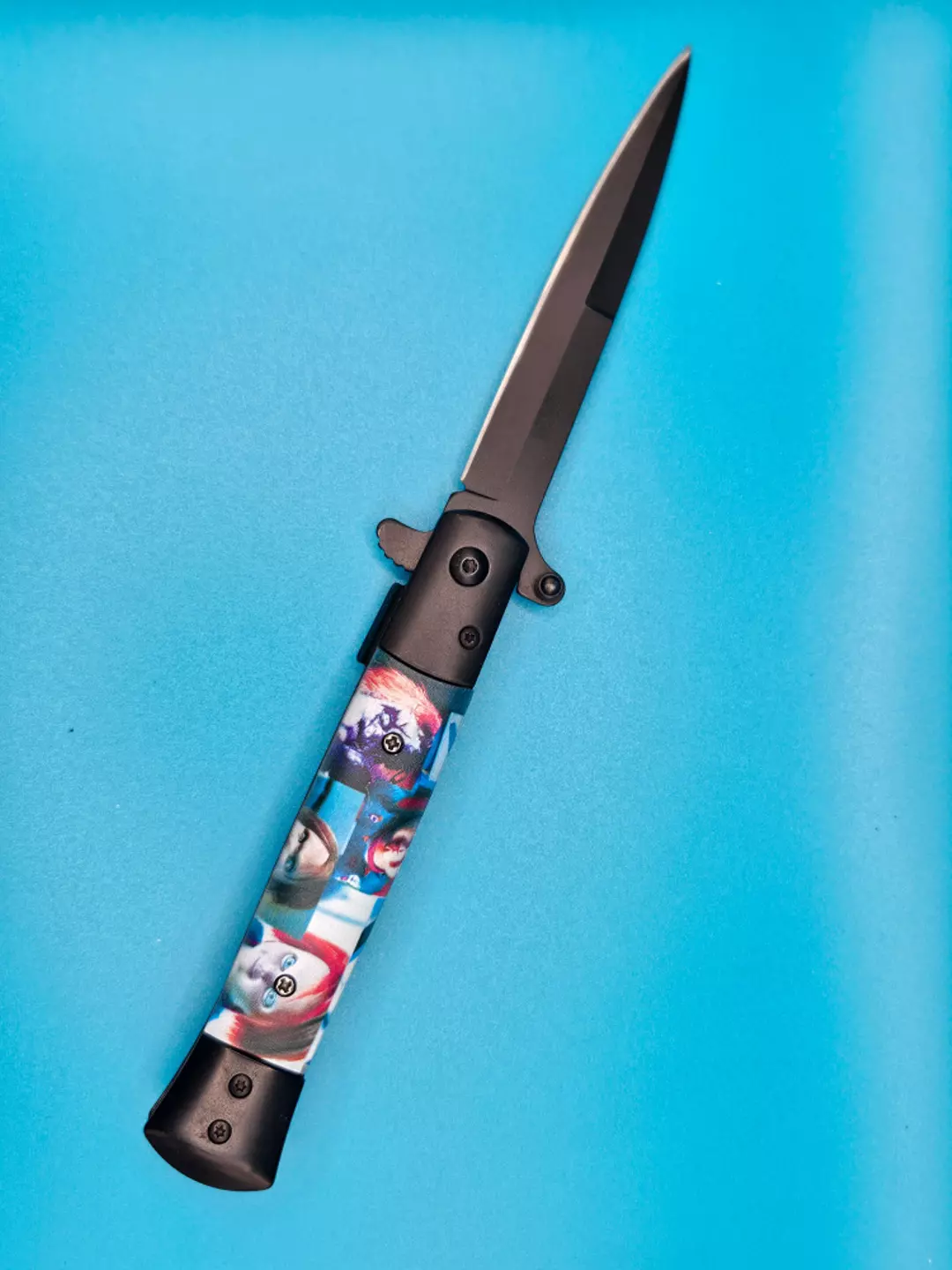 Chucky Stiletto Style Folding Knife-Black thumbnail