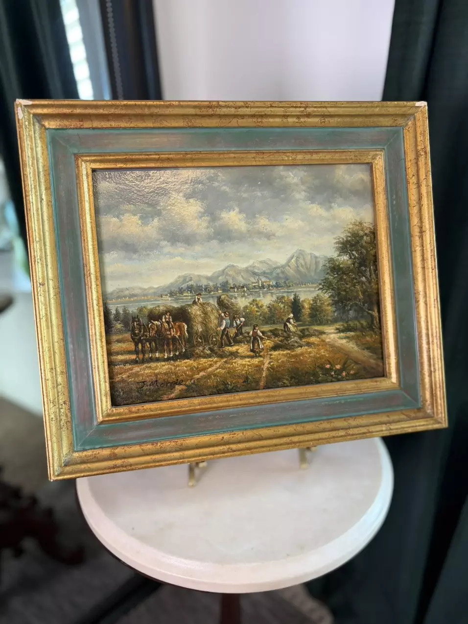 1950s Hay Harvest Oil on Board by J. Morrie thumbnail
