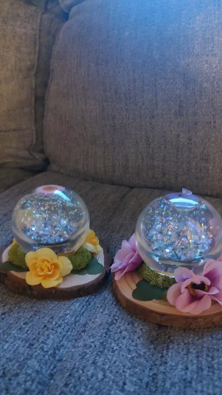 Handmade resin water globes with sparkle thumbnail