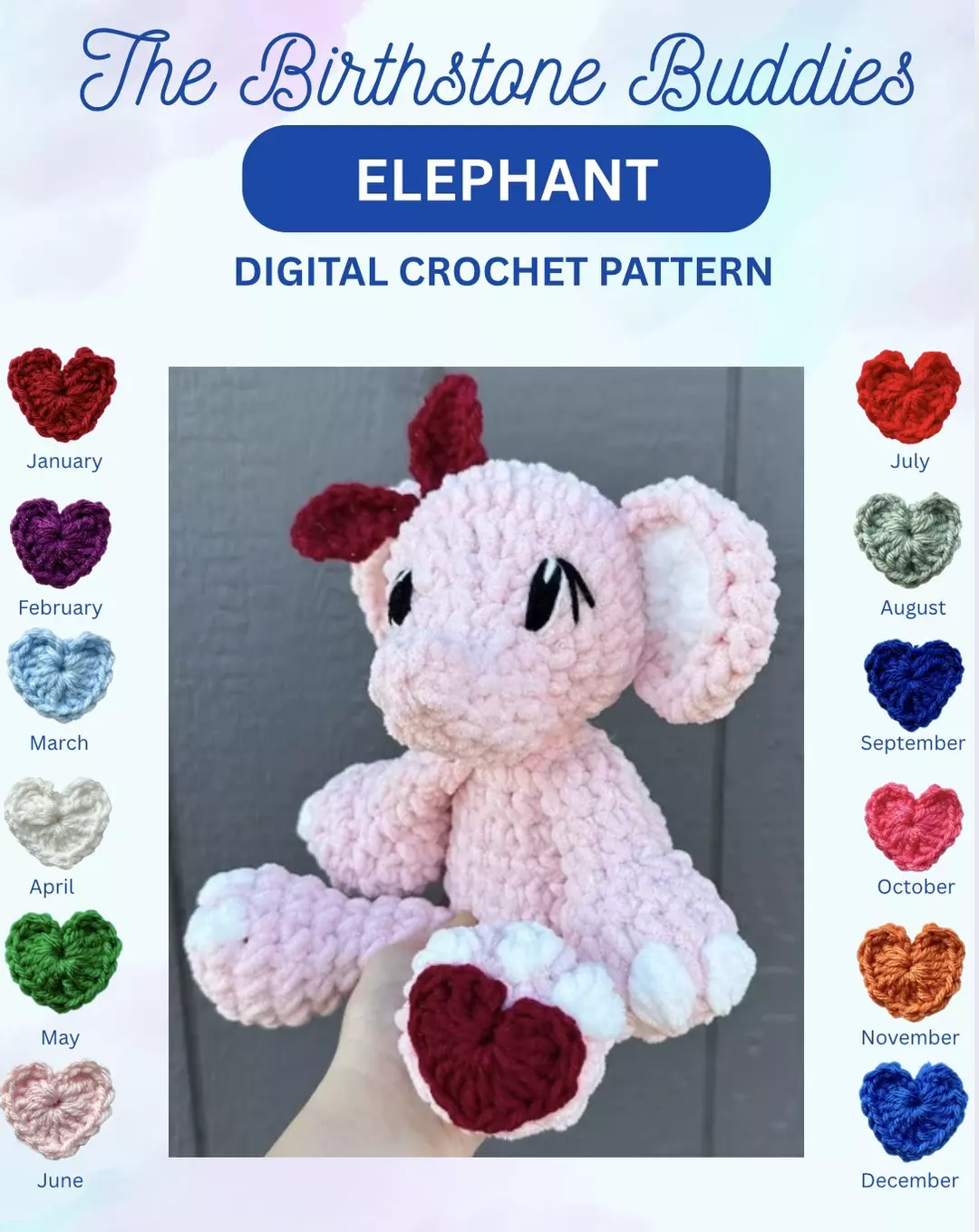 The Birthstone Elephant Crochet Pattern - DIGITAL DOWNLOAD thumbnail