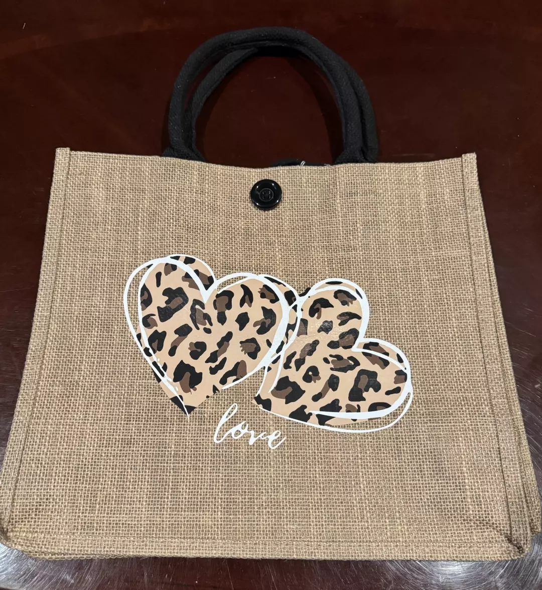 Double heart burlap tote thumbnail