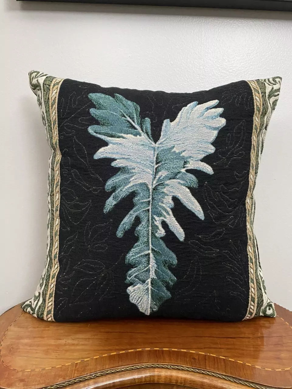 Philodendron | Woven Tapestry Throw Pillow 17x18 Black thumbnail