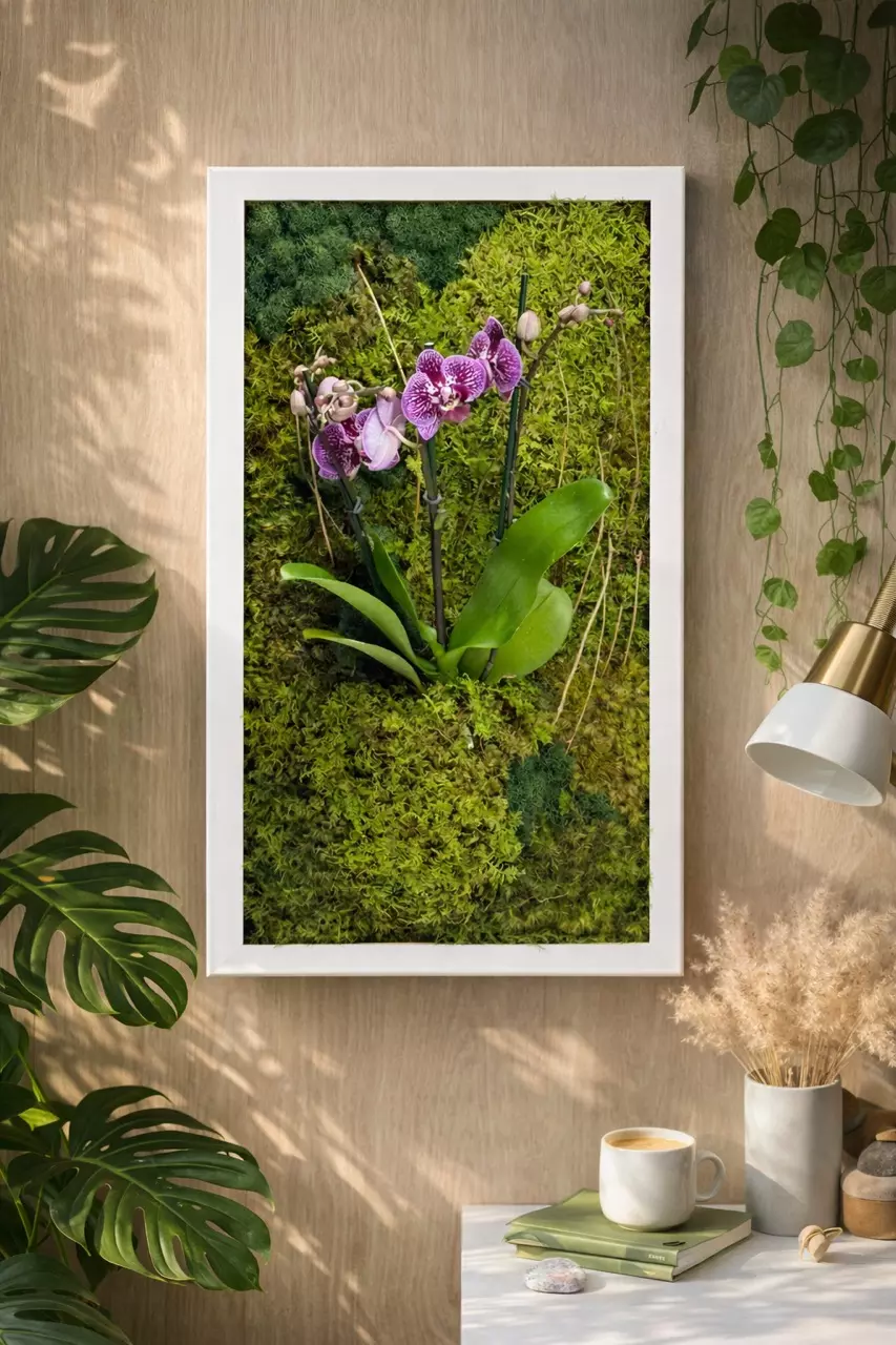 🌿 Living Orchid Moss Wall Art – Framed Biophilic Statement Piece thumbnail