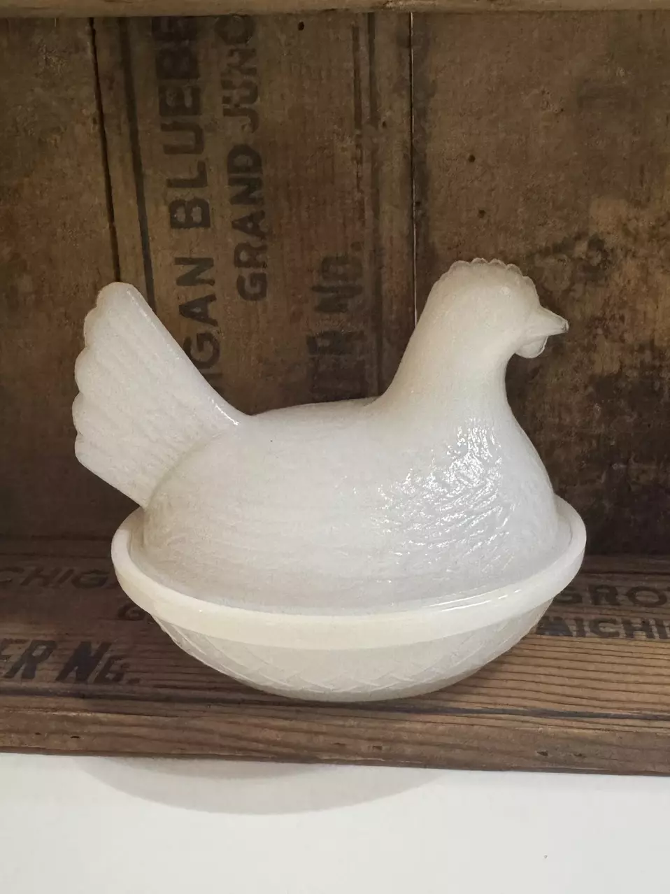 Hazel Atlas Milk Glass Hen on Nest Covered Candy Dish thumbnail