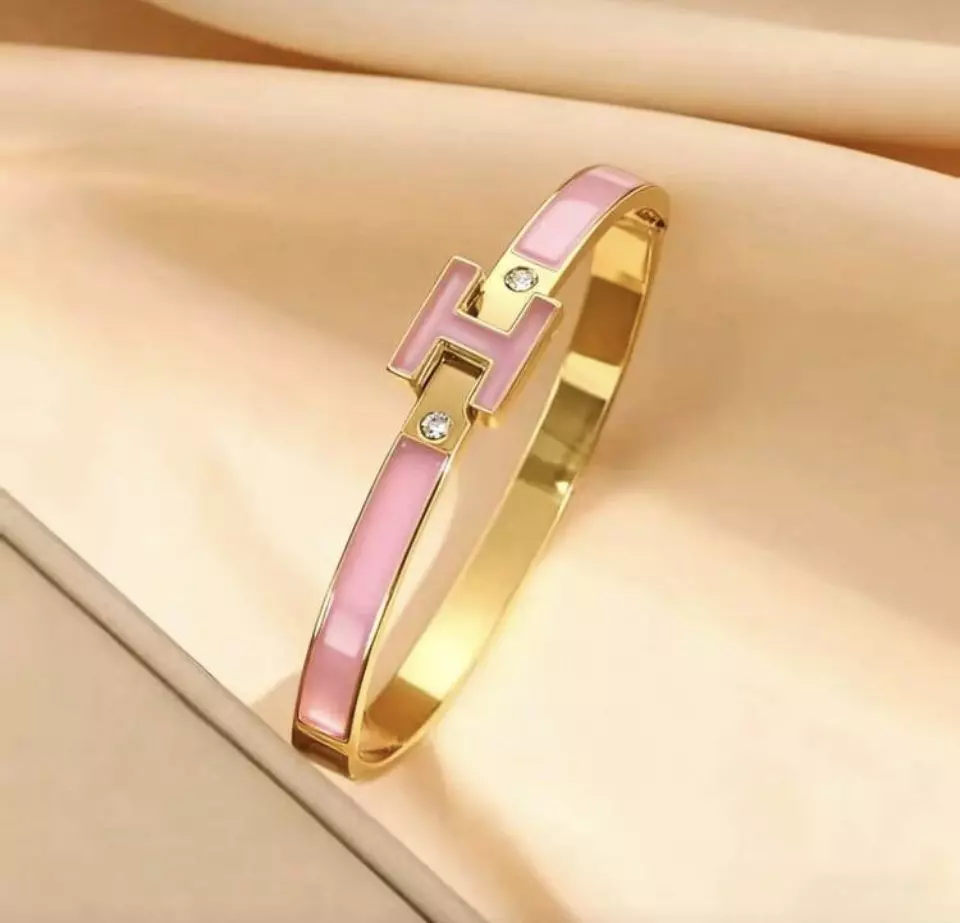 18K Gold plated pink H bracelet thumbnail