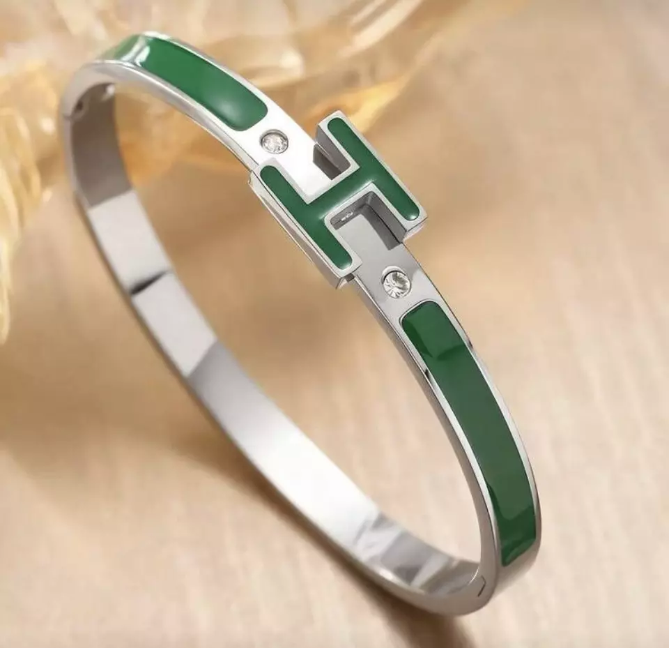 18 k Gold plated silver and green H bracelet thumbnail