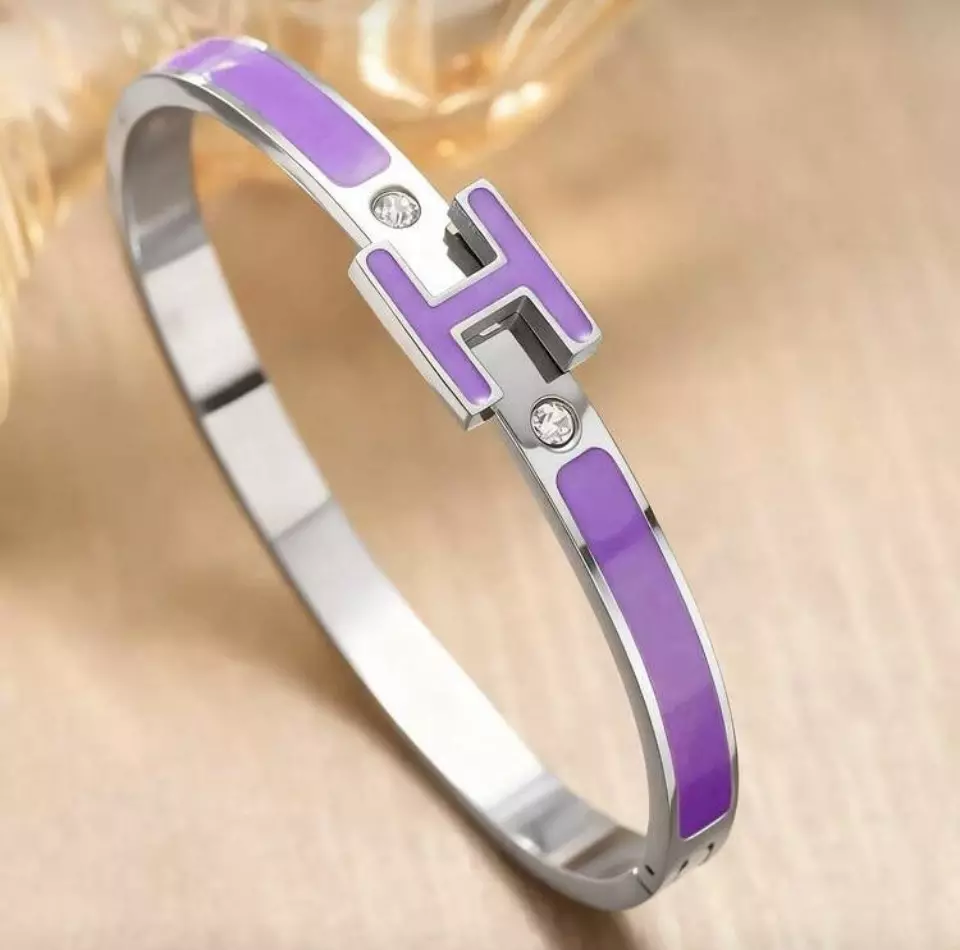 18k gold plated Silver and purple H bracelet thumbnail