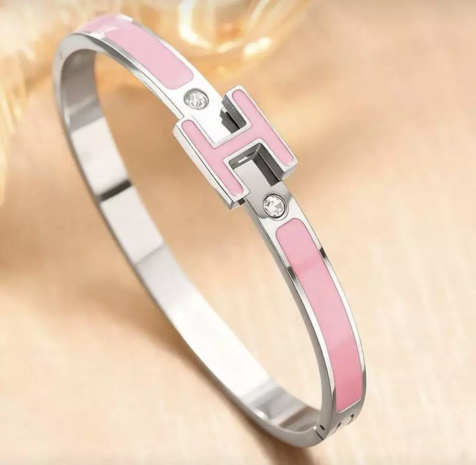 18k Gold plated Silver and Pink H bracelet thumbnail