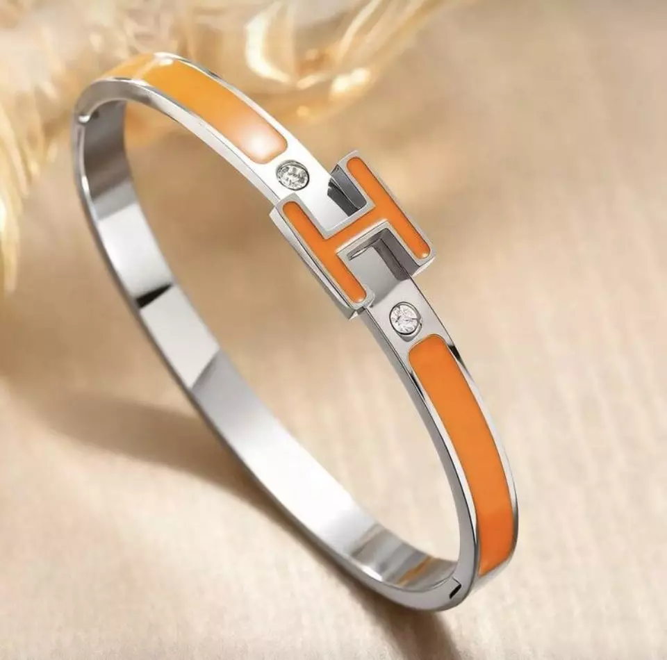 18k gold plated Silver and Orange H bracelet thumbnail