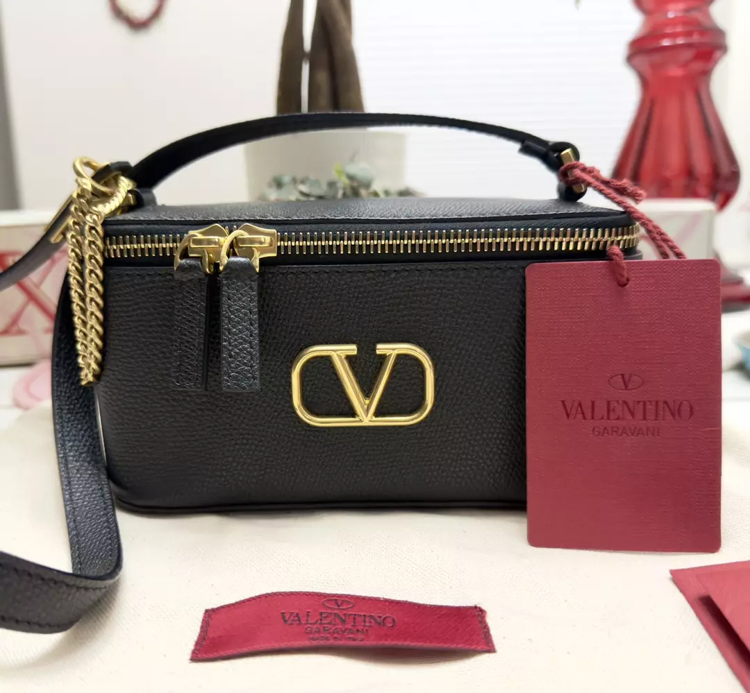 Valentino Garavani VLOGO Black Leather Vanity Case Crossbody thumbnail