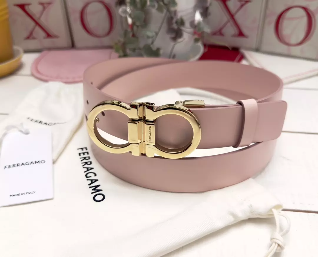 Ferragamo Pink Leather Belt Gold Buckle - Cut To Fit size 75-110cm thumbnail