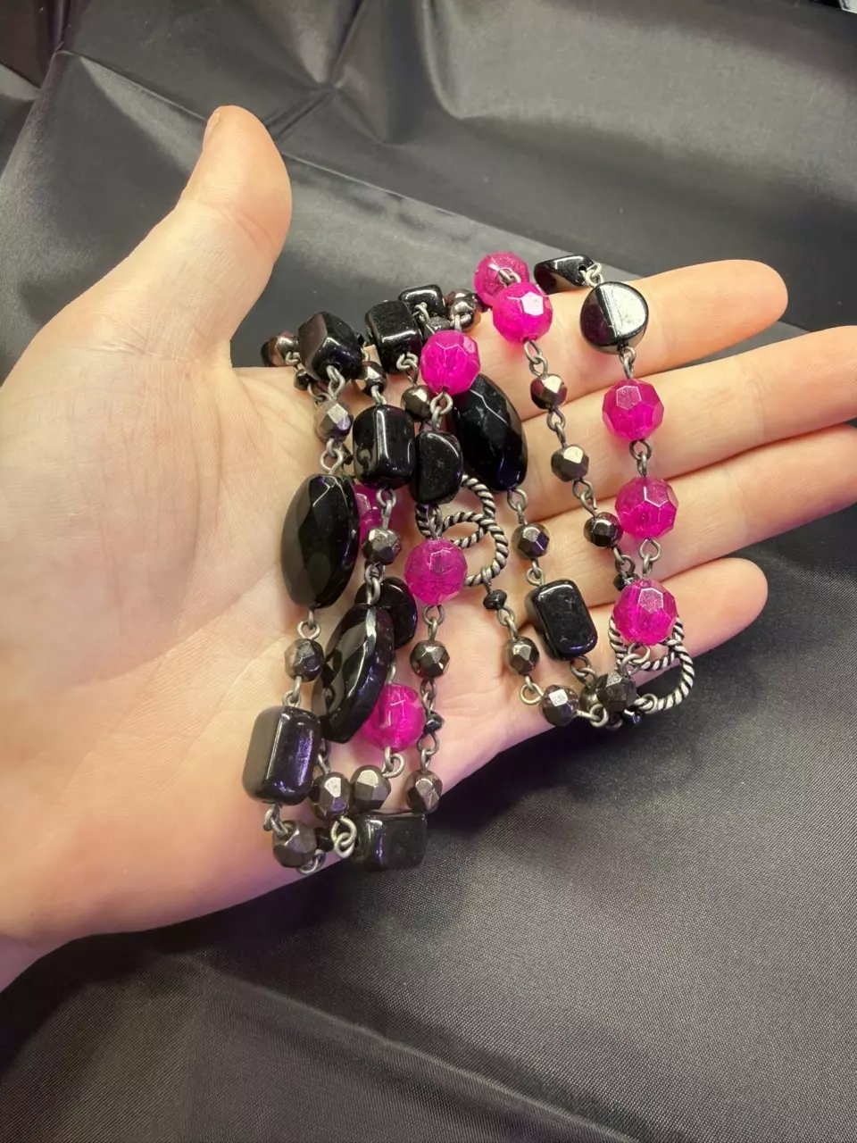 Long black and pink adjustable Lia Sophia necklace thumbnail